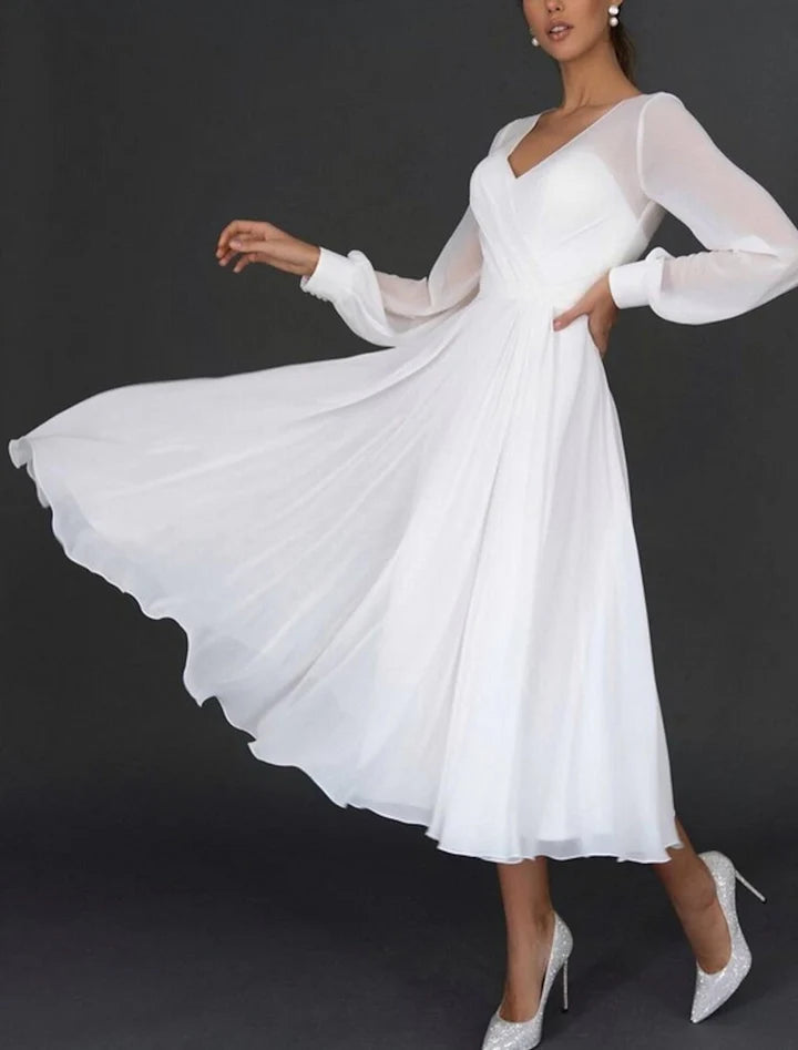 Wholesale A-Line/Princess V-Neck Tea-Length Wedding Dress